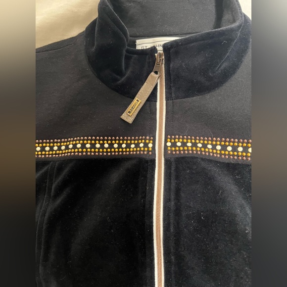St John Sport Black Velour Jacket w/Beaded Accent Small - Picture 4 of 6